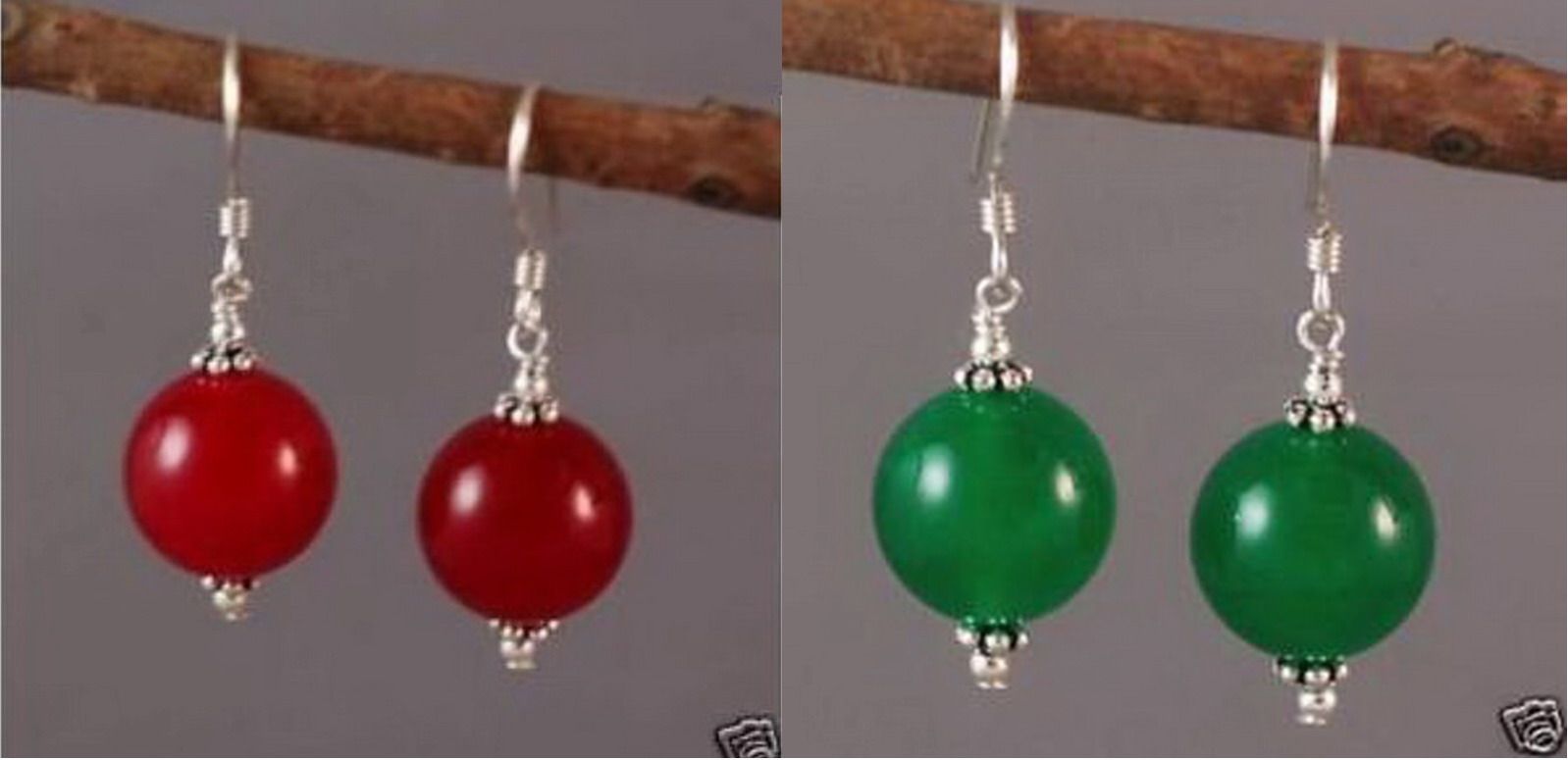 12 색! 도매 쌍 / 2pcs 아시아 같은 디자인 티베트 실버 귀 후크와 붉은 옥 / 녹색 옥 구슬 드롭 귀걸이