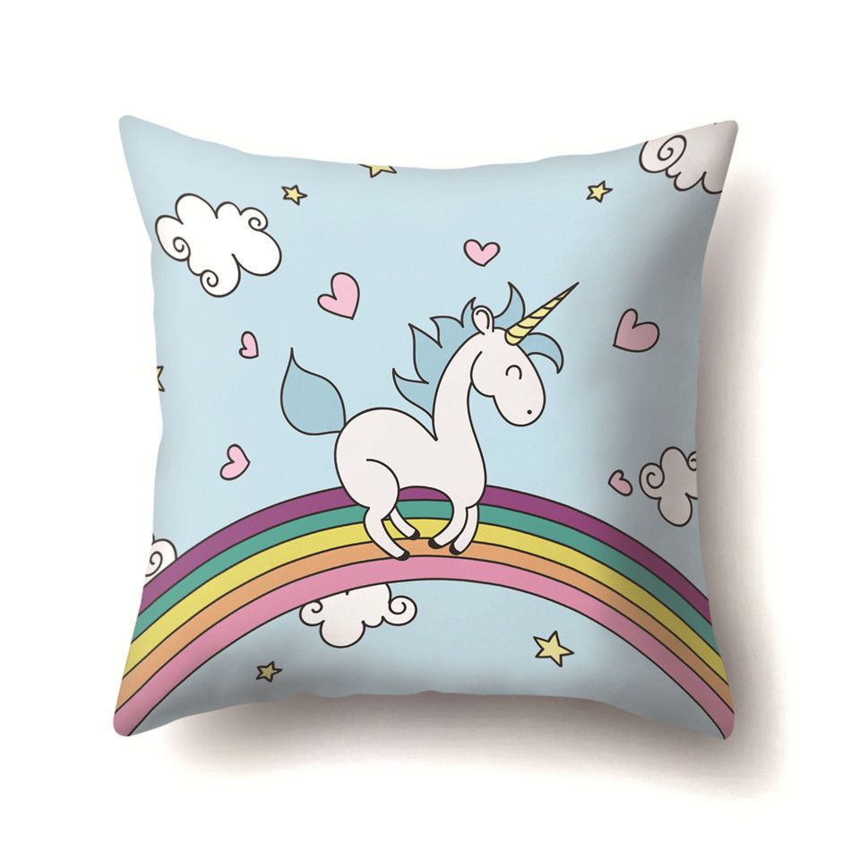 Rainbow And Horse Pillowcase 45 45cm Unicorn Print Pillow Cover