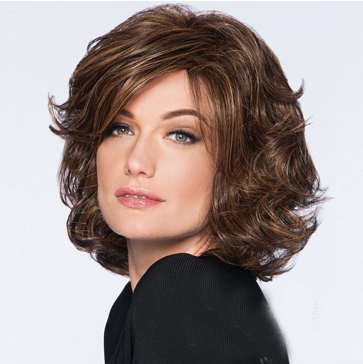 Inverted Curly Hair Brown Black Wig Short Curly Hair With Sloping
