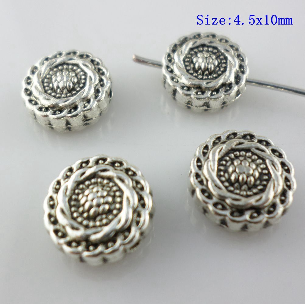 50pcs Flat Round Tibetan Silver Alloy Carved Vortex Beads Spacer Crafting 8x4mm