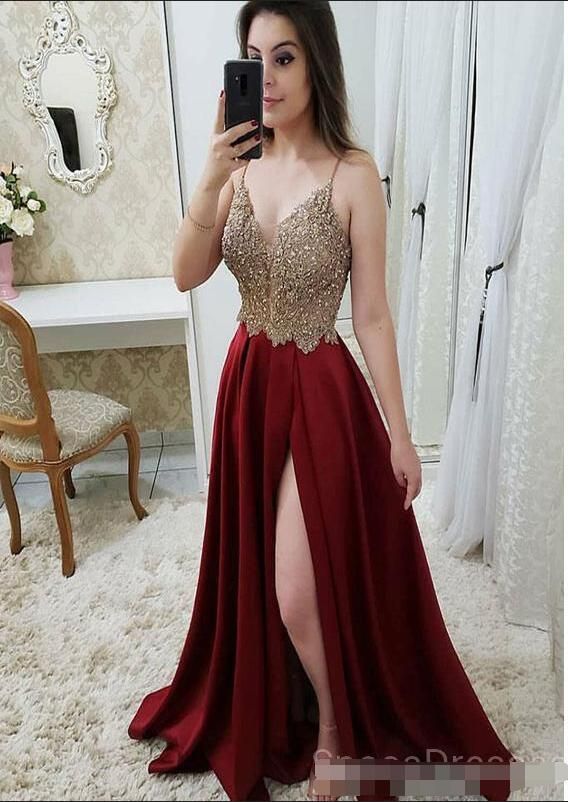 red and gold prom dresses 2019