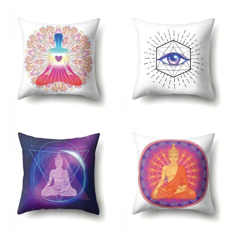 Yoga Chakras Cushion Cover Buddhas Eyes Peach Skin Mulitcolor