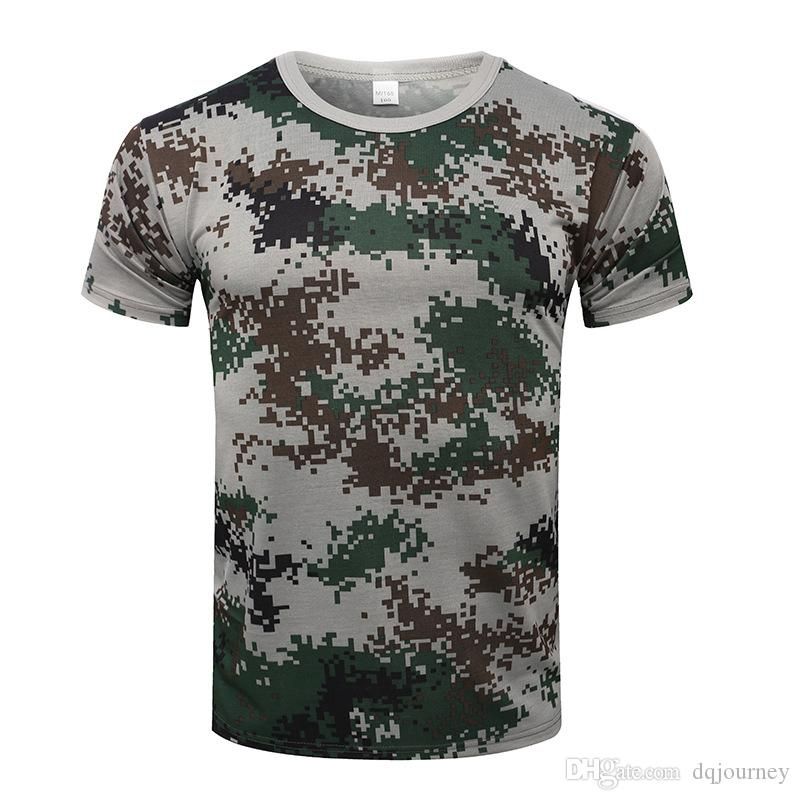 US T-Shirt Short Sleeve Camo Shirt Army Crew Camouflage Cotton Hunting Outdoor
