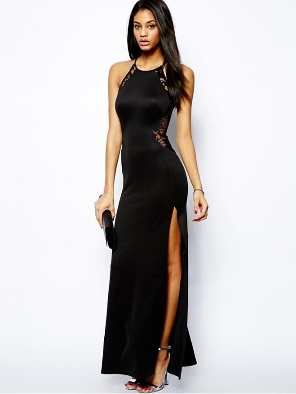 saia longa preta com fenda lateral