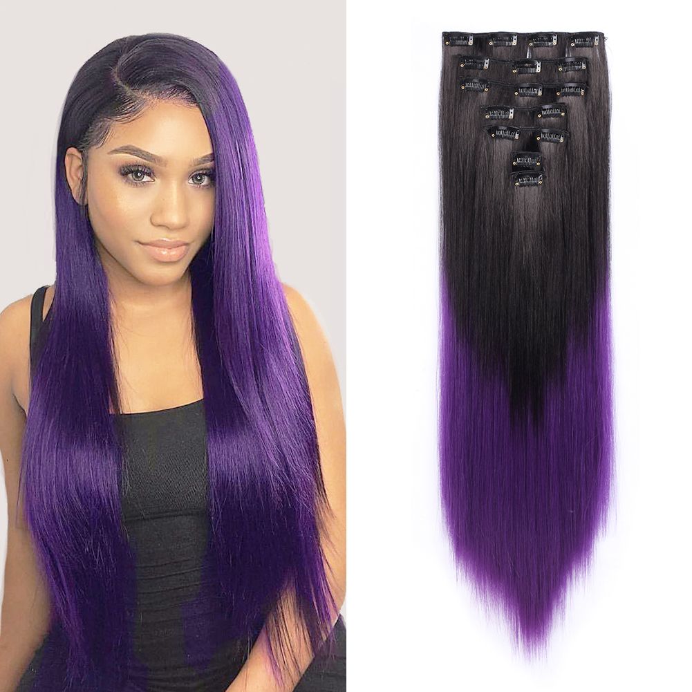 2020 Long Straight Ombre Purple Hair Extensions 22 Inch Purple