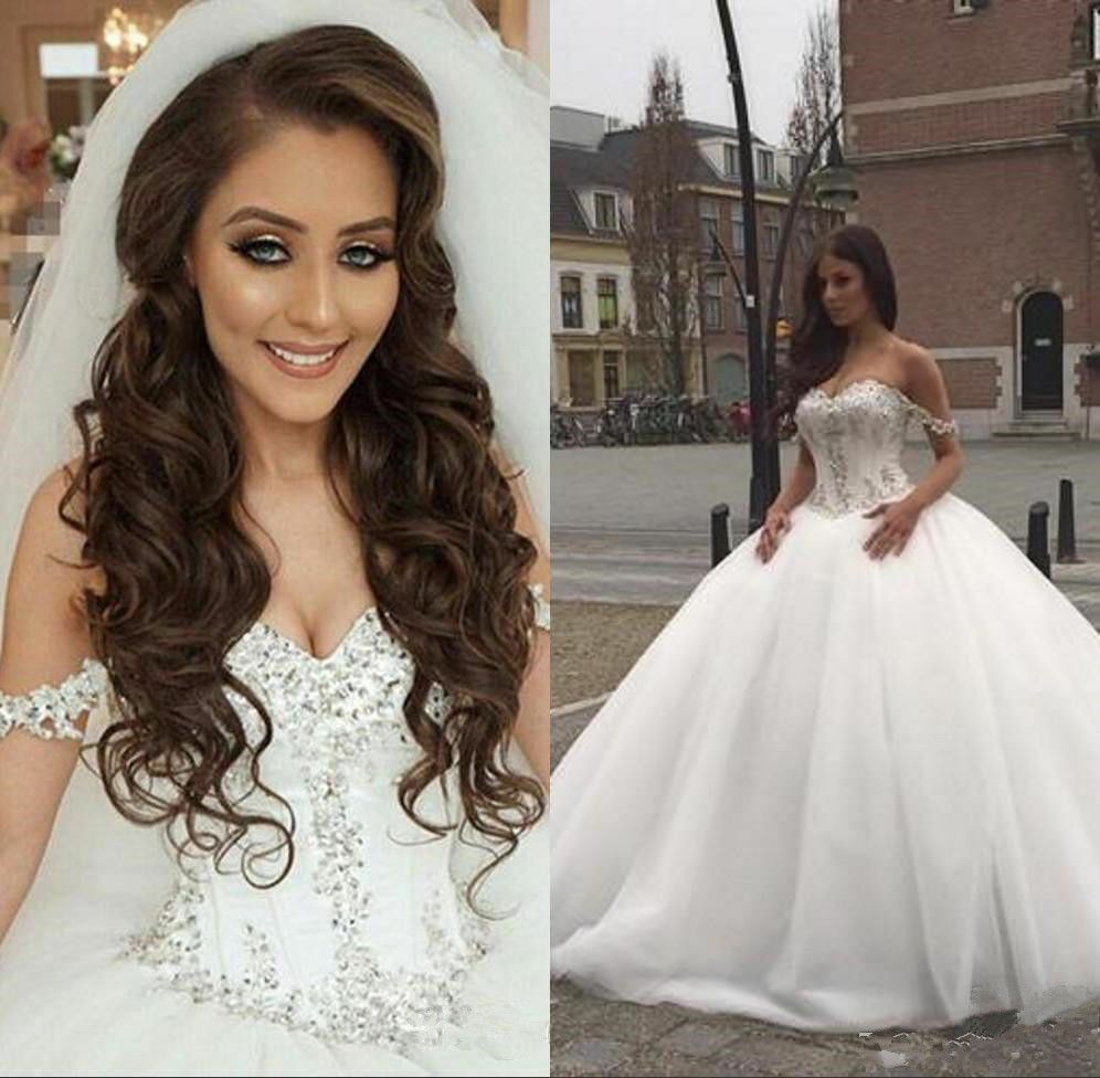 Classy Ball Gown Wedding Dresses Off The Shoulder Crystal Top