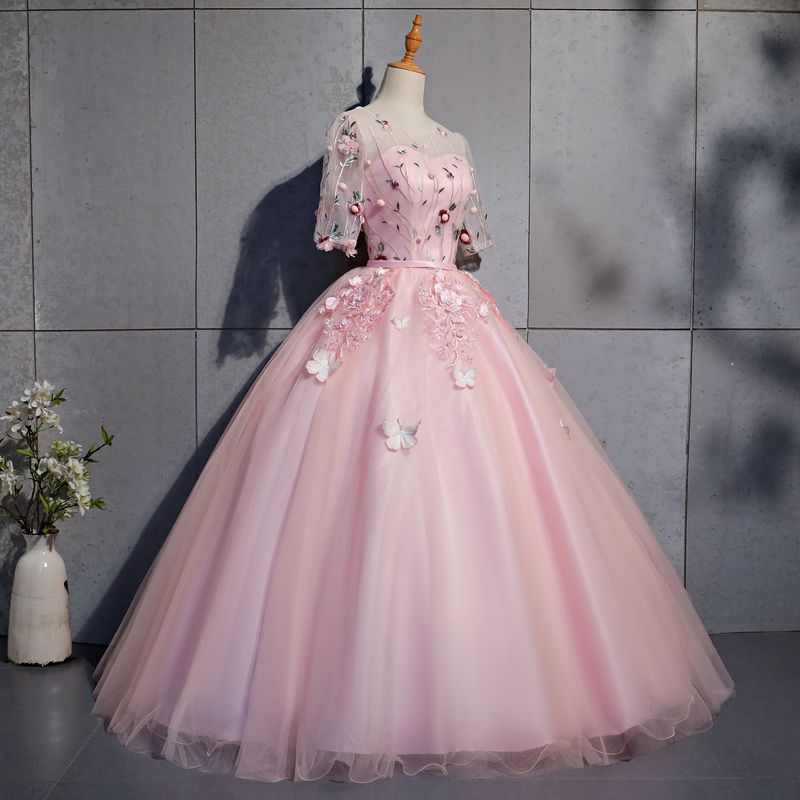 Compra 2018 Nuevo Rosa 1/2 Manga Mariposa Apliques Bola Vestido Quinceanera  Vestidos Cucharadas De Encaje Dulce 16 Vestidos Debutante 15 Años Vestido  De Fiesta BQ81 Barato | Entrega Rápida Y Calidad | Es.Dhgate