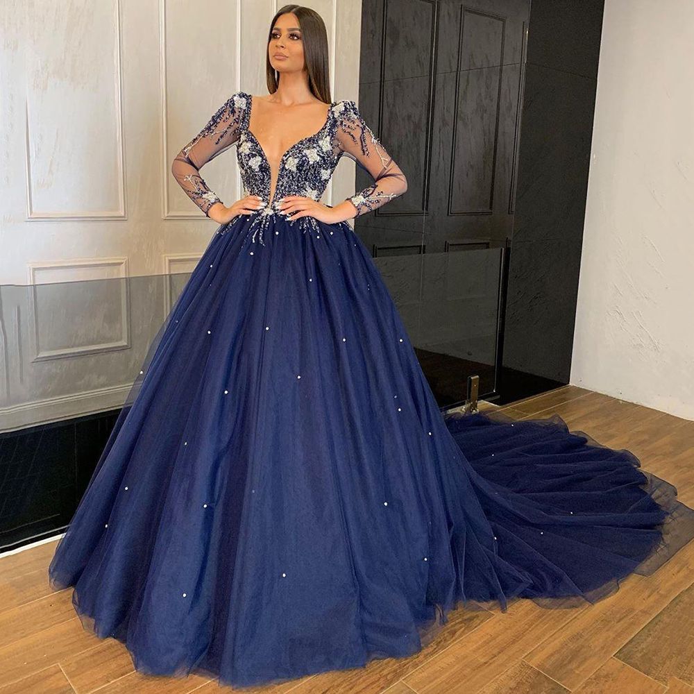 Illusion Long Sleeve Prom Dresses 2020 ...