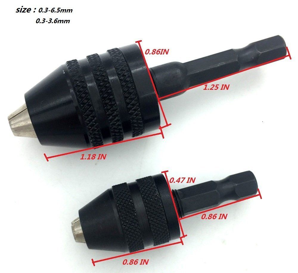 1//4 2 pi/èce 6.35mm Keyless Foret Mandrin hexagonale Mandrin sans cl/é Changement rapide adaptateur convertisseur serrage 0,3 ~ 6.5 mm
