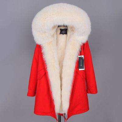 white fur coat red lining