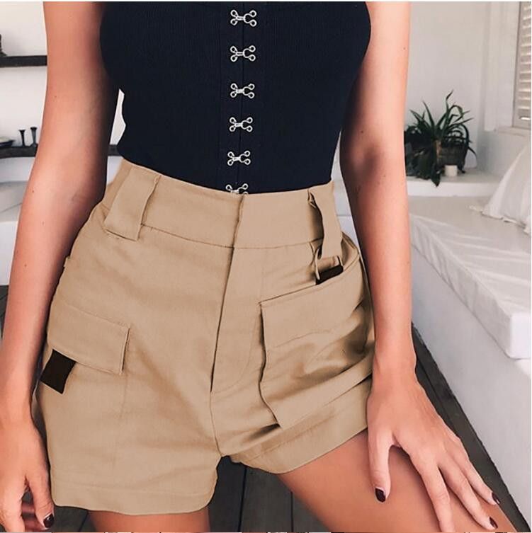 2019 New Summer New Women Shorts Pantalones Shorts Negro Blanco Caqui Mujer