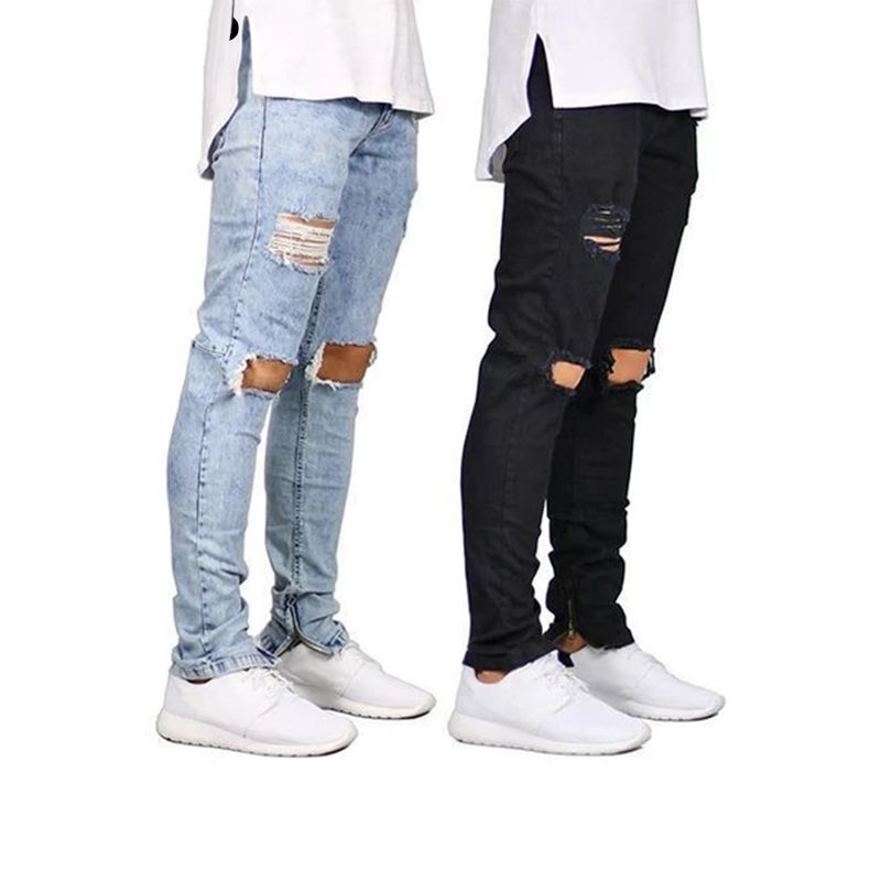 Nuevo Estilo De Los Hombres Tight Fit Jeans Negro Rasgado Flaco Vaquero Streetwear Masculina Botín De Pantalones De 26,52 | DHgate