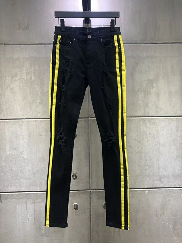 black jeans with yellow stripe mens