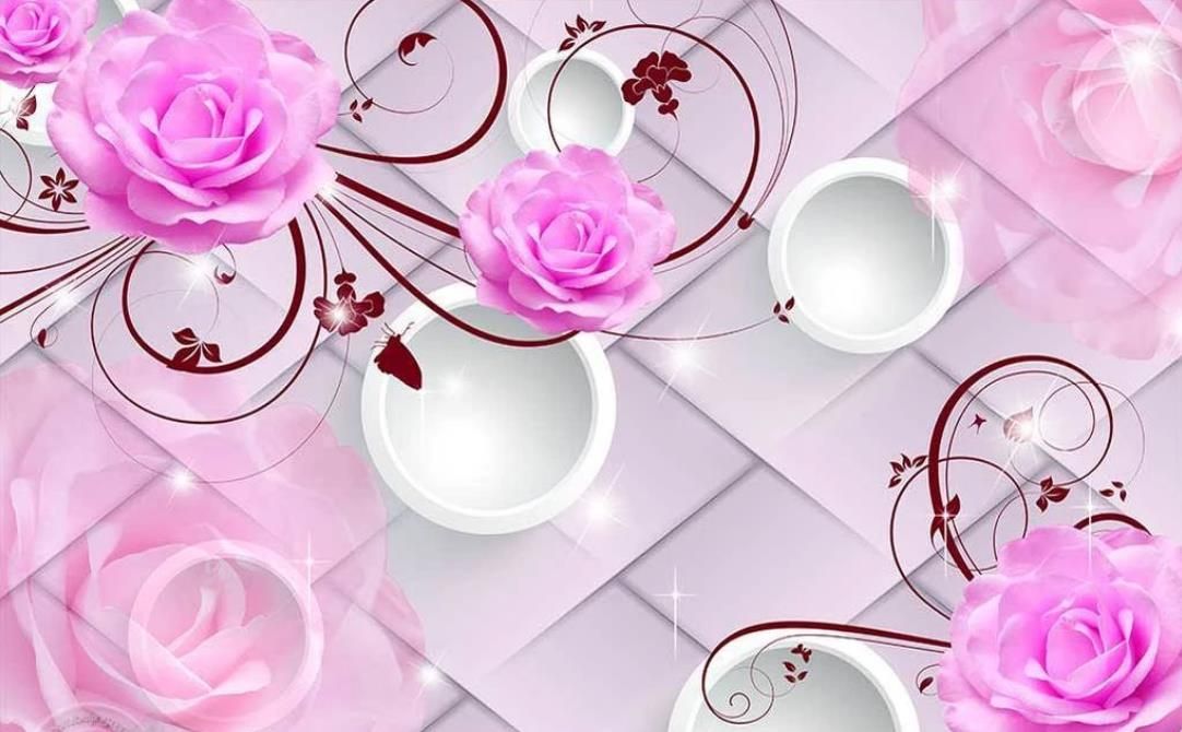 Pink rose 3d wallpapers three-dimensional circle soft bag elegant fashion 3D background wall Pink rose 3d wallpapers three-dimensional circle soft bag elegant fashion 3D background wall