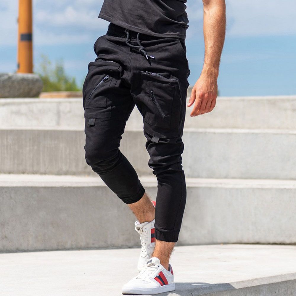 mens cuffed joggers with zip pockets