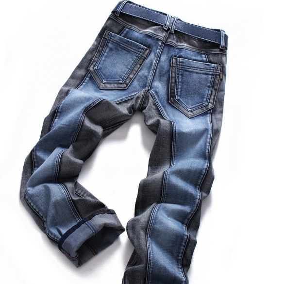 Mens Jeans Blue Black Stitching Color 