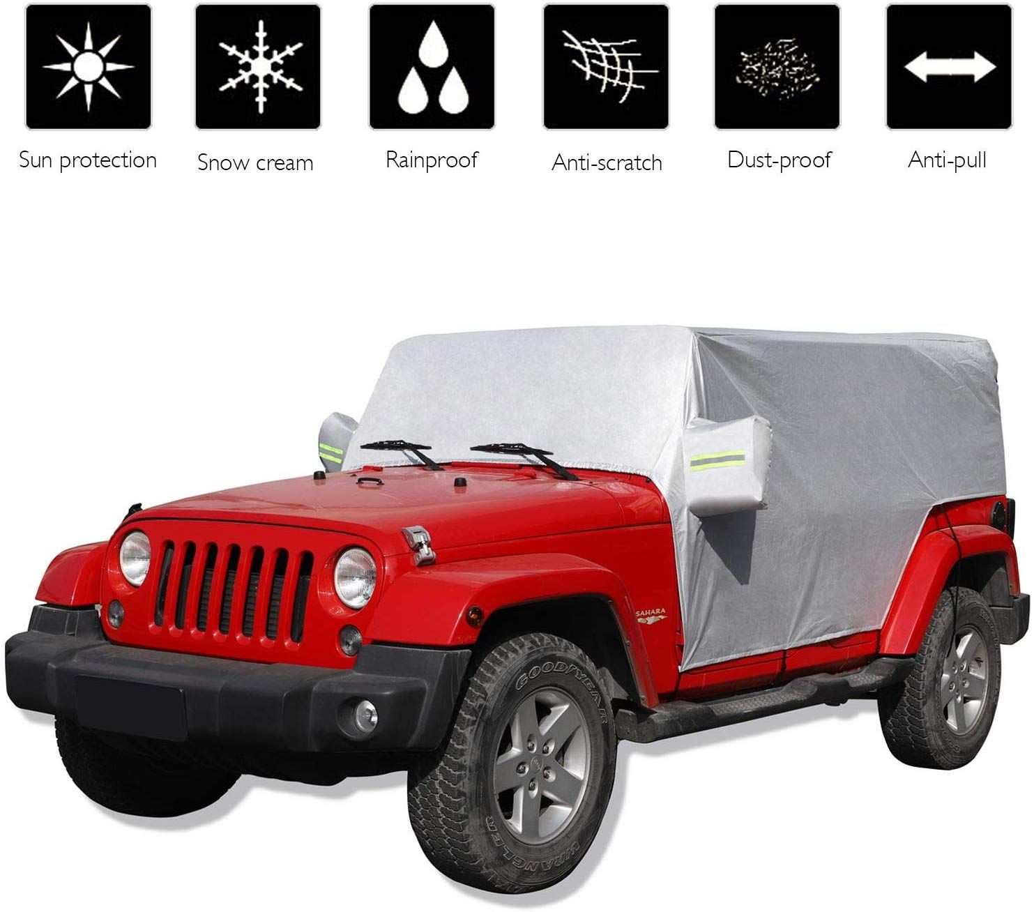 6 Layers Custom-Fit Outdoor Full Car Covers with Zipper Door for Snow Rain Dust Hail Protection 2 Door, Black Car Covers Waterproof All Weather Replace for Jeep Wrangler 2 Doors 2007-2021