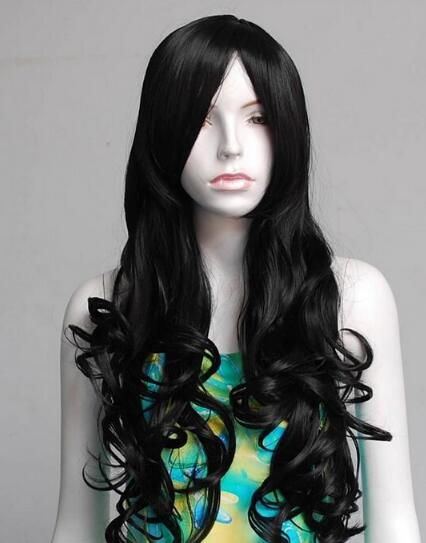 Free Shippin Womens Girls Sexy Long Wavy Jet Black Wig Cosplay
