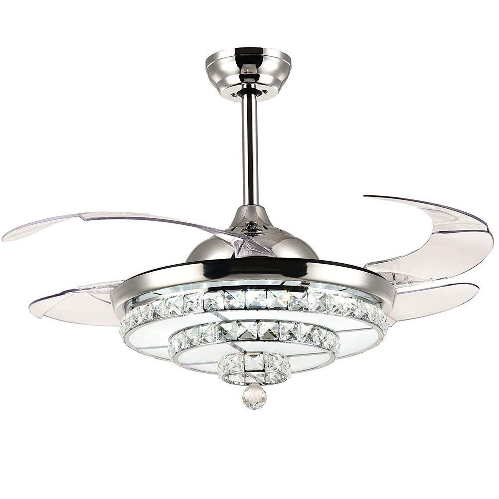 2020 Led Crystal Chandelier Fan Lights Invisible Blades With
