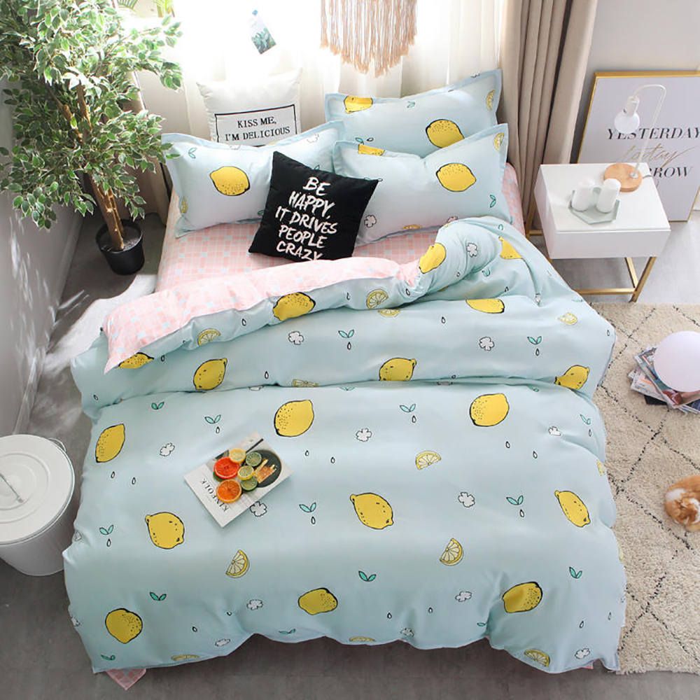 Lemons Bedding Set King Size Simple Fresh Fashionable Blue Duvet Cover Queen Single Full Twin