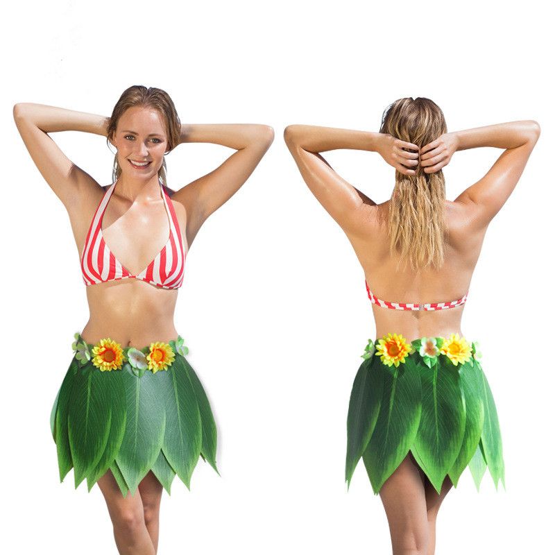 Vestido de Hawai Hula Falda de Hierba Hoja de Ti Falda Hula con Flor de Hibisco Leis MENGZHEN Falda Hawaiana de Hula Grass con Conjunto de Disfraces de Flores 