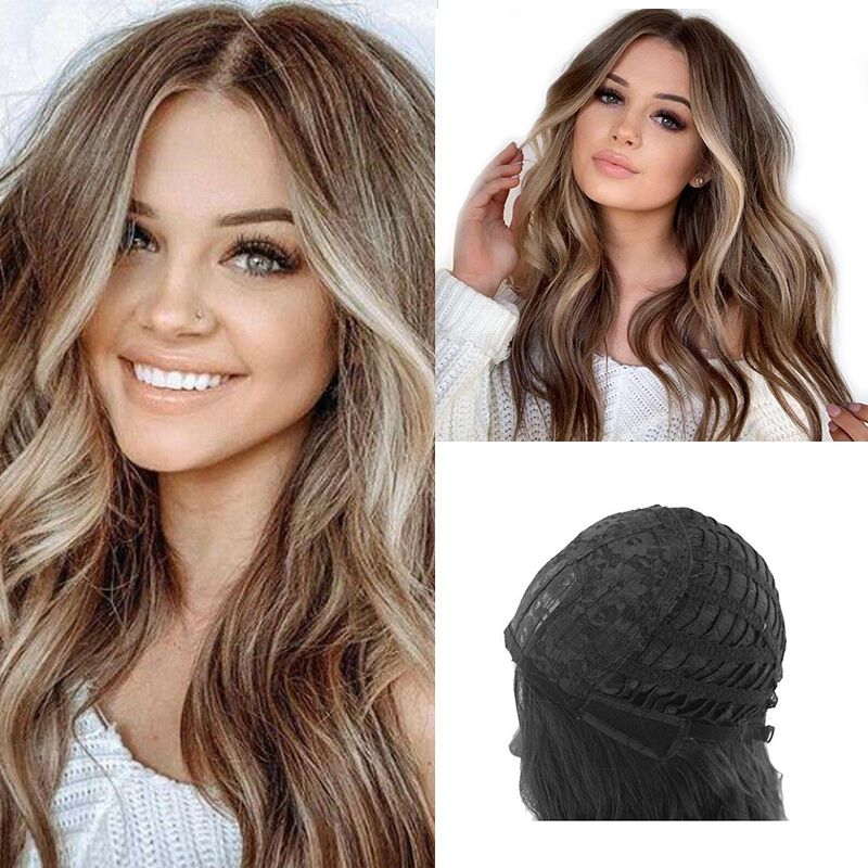 Fashion Long Wigs Curly Brown Gold Blonde Wavy Medium Long Curly