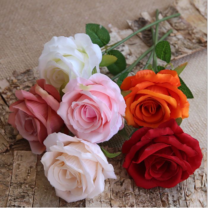uma única haste flor rosa de veludo artificial roses30cm longos 9 cores  nupcial DIY Wedding Bouquet