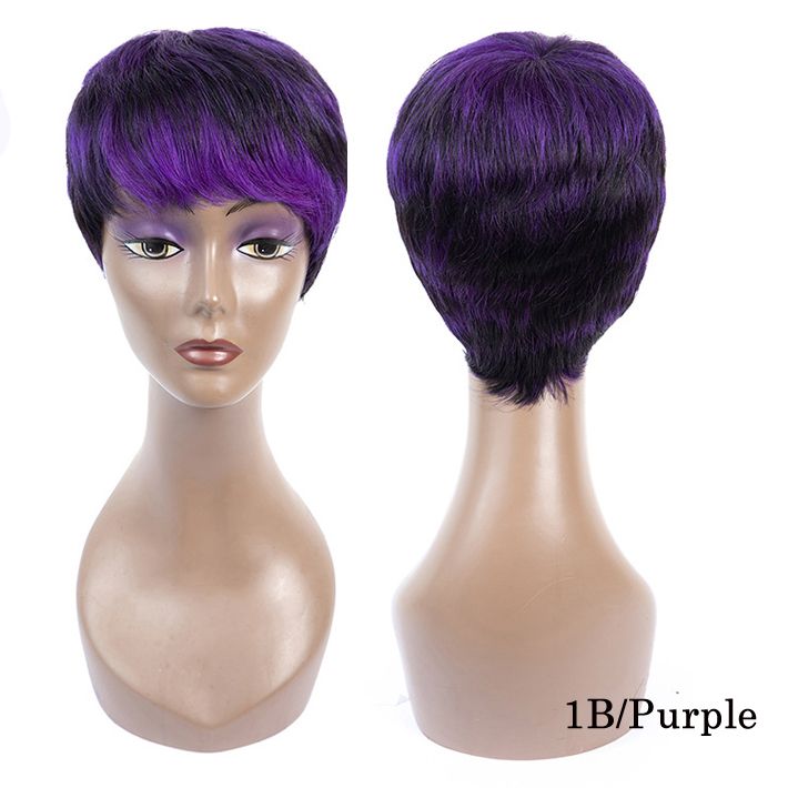 1B 99J Glueless Ombre Human Hair Short Wig With Bangs For Black Women Non Lace Pixie 1B 99J Glueless Ombre Human Hair Short Wig With Bangs For Black Women Non Lace Pixie