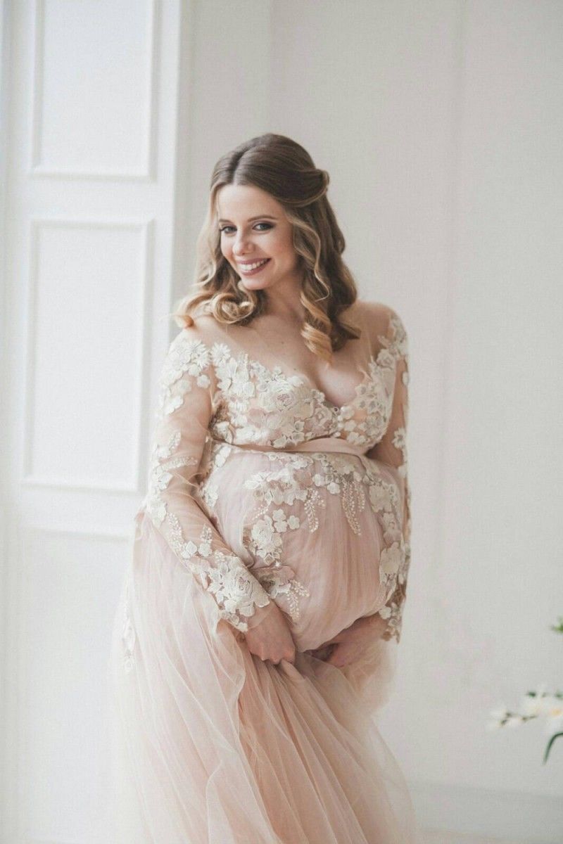 Discount New Elegant Pink Lace Empire Pregnant Maternity Dresses