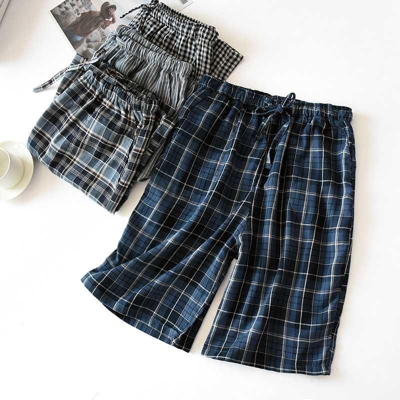 Mens Sleepwear Summer Plaid Sleeping 