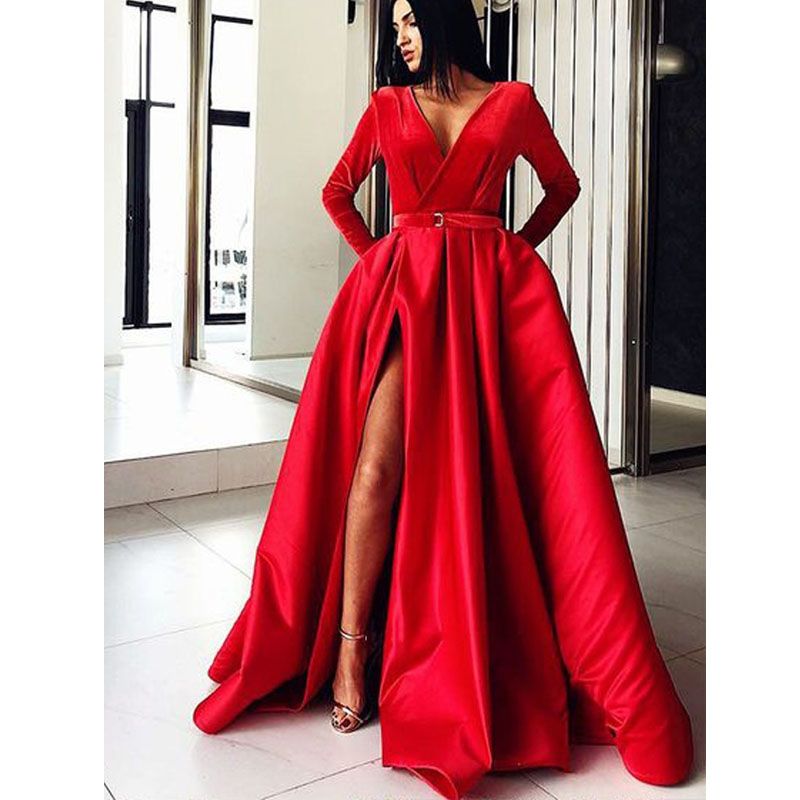 a line prom dress with sleeves