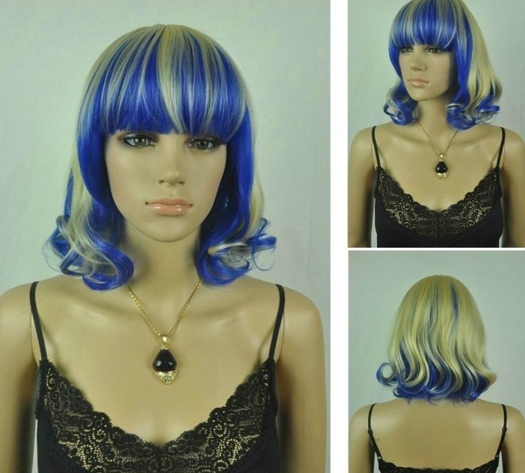 Wig Hot Sell Light Blonde Blue Short Curly Women Cosplay