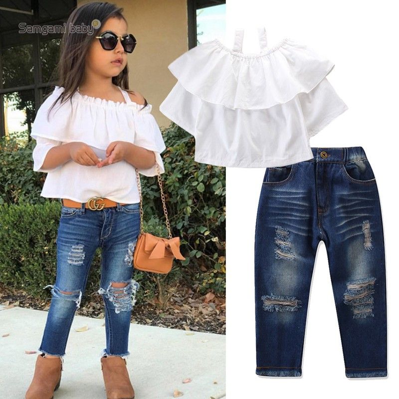 Jeans Pants Leggings Outfit Set Casual Kid Baby Boys Clothes Cotton Top T shirt