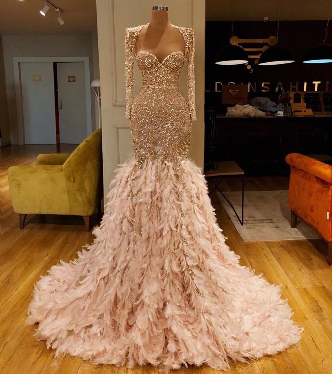 Stunning Champagne Mermaid Prom Dresses With Wrap Sweetheart Long ...