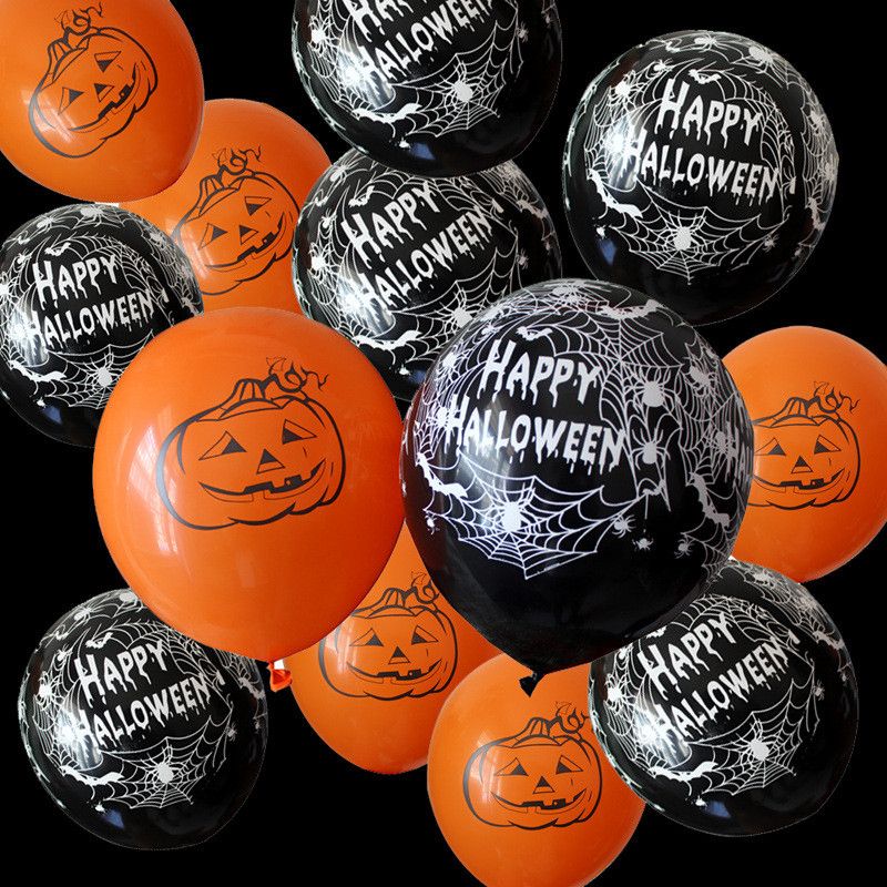 36 X Halloween Balloons Orange Black Printed Skeleton Pumpkin Party Decorations