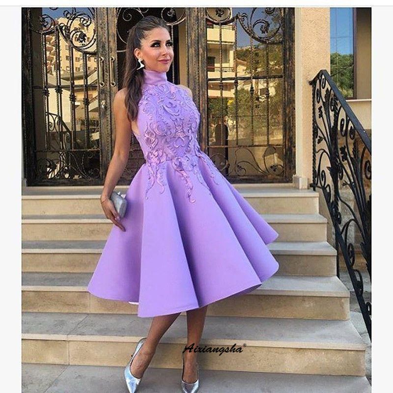 Compra Lila Cuello Alto Lindo Cóctel Vestidos De Fiesta De Partido Corto De  Satén Apliques Vestidos De Regreso A Casa Vestido De Encaje Junior Barato |  Entrega Rápida Y Calidad | Es.Dhgate