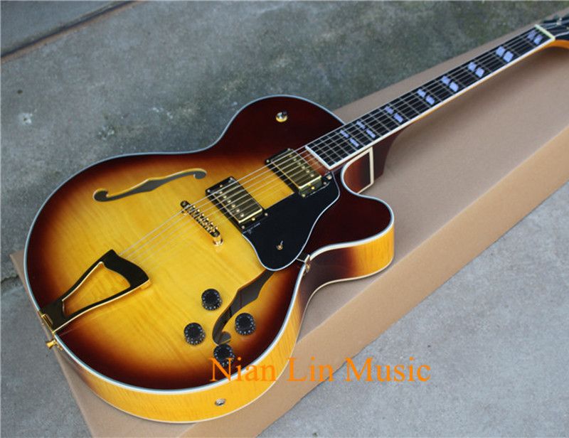 6 STRING FLAME MAPLE SUNBURST SEMI HOLLOW ELECTRIC GUITAR
