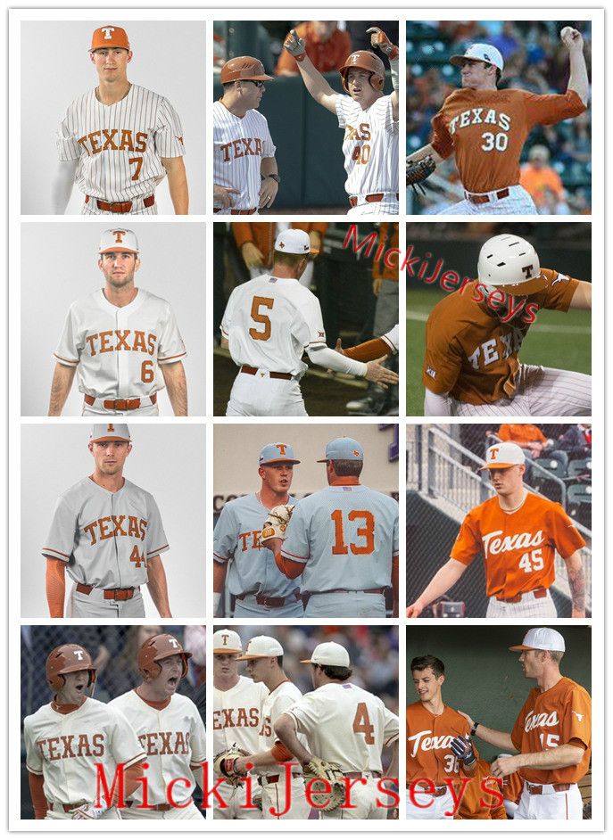 2020 Men Custom Texas Longhorns Baseball Jersey Kody ...