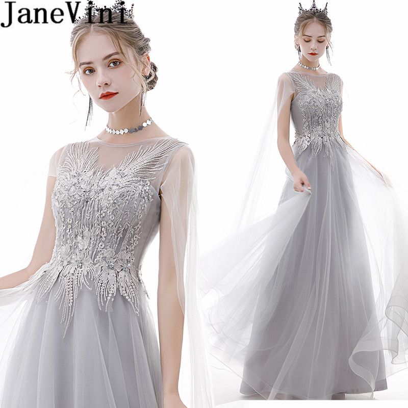 light grey long bridesmaid dresses