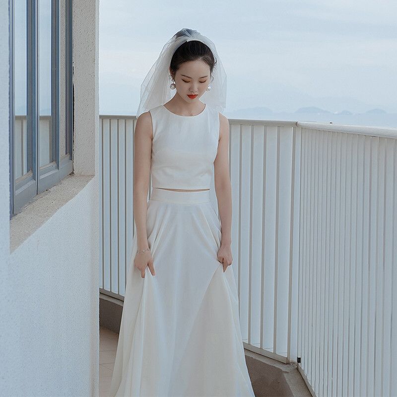 Discount Ivory White Satin Style Beach Bride Wedding ...