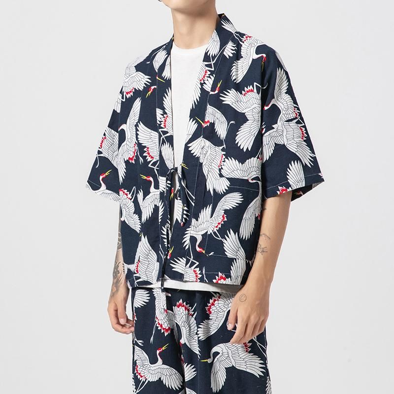 2020 Men Sets Shirt Pant Japan Street Style Fashion Casual Kimono