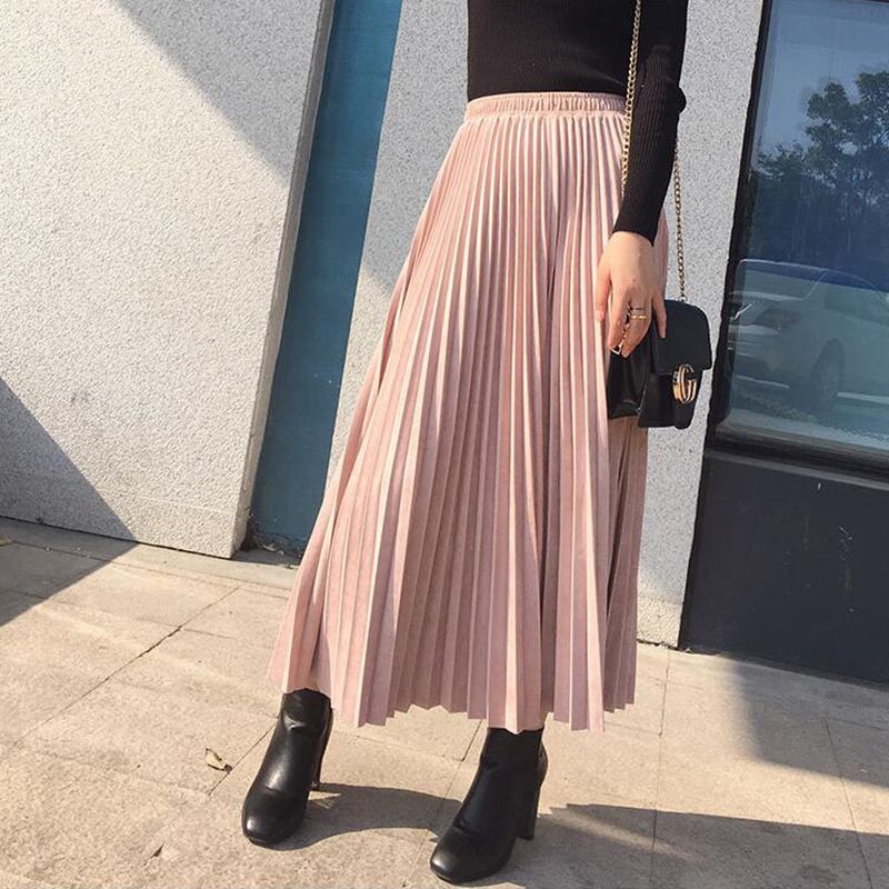 TIGENA Gamuza faldas plisadas Mujeres Moda Otoño Invierno 2019 Midi falda larga femenina de