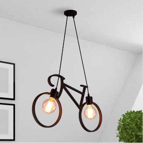 compre forma de la bicicleta de hierro de la vendimia lampara colgante creativa e27 lampara titular 110 240 v foyer coffee house comedor luces