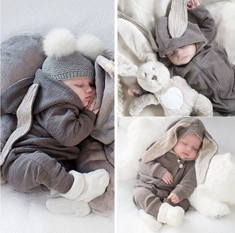 Meijunter Newborn Baby Boy Girl Cute Rabbit Romper Hoodie Warm Jumpsuits Outfits 