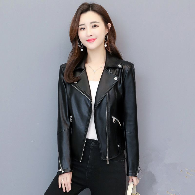 Moda primavera-Leather Jacket Mujer 2019 Escudo de piel de hembra de Corea del