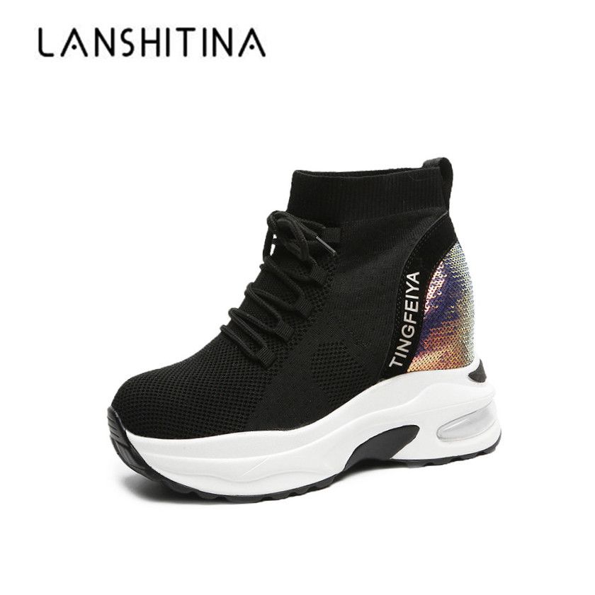 Platform Womens Shoes Wedges 8 cm Heels Casual Walking Sneakers Mesh Footwear