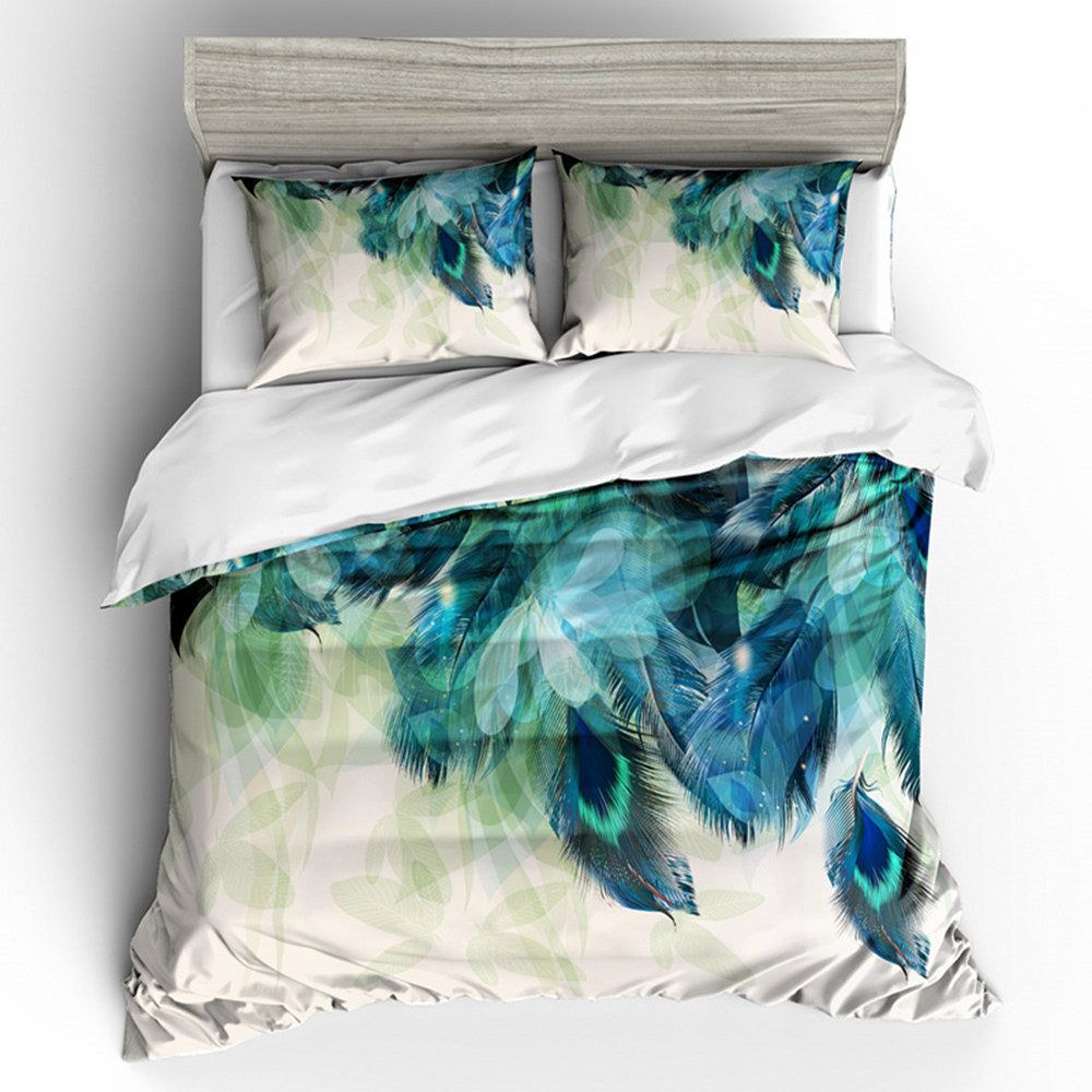 Peacock Feather Bedding Set King Artistic Beautiful Duvet Cover