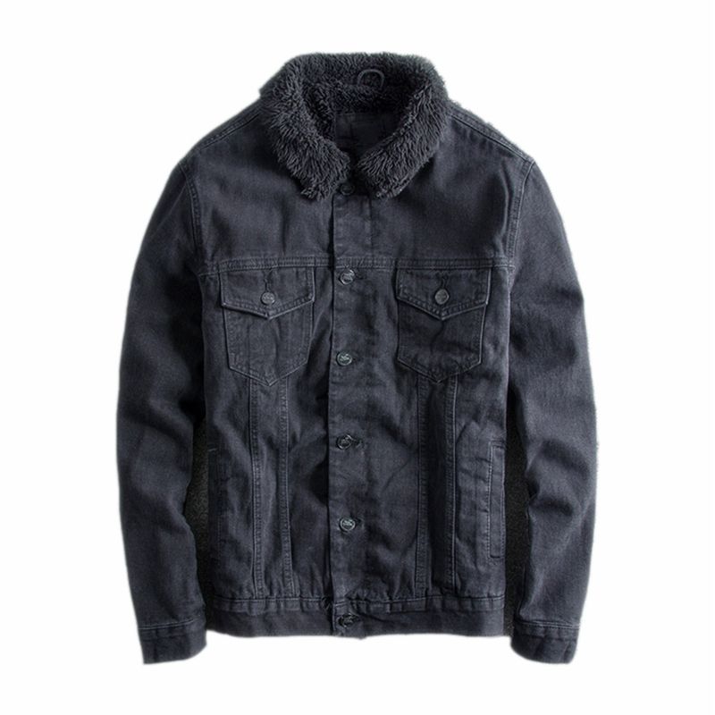 mens sherpa lined black denim jacket