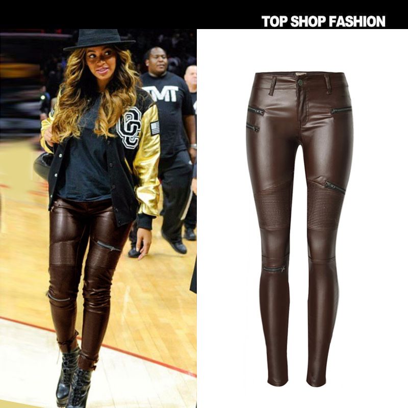 womens brown faux leather pants
