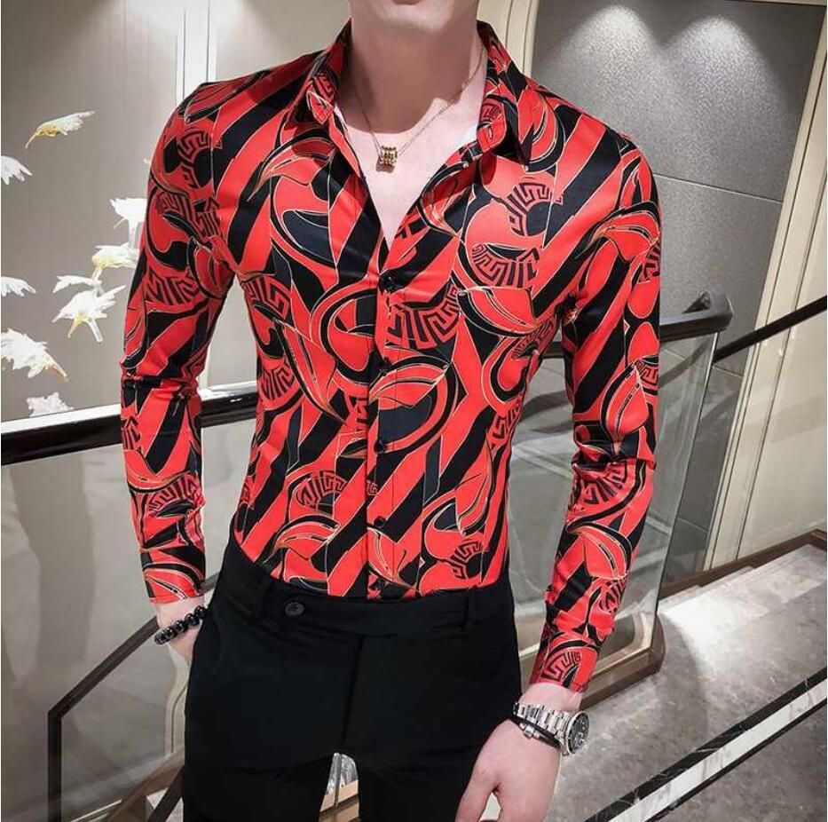 men's red formal shirt